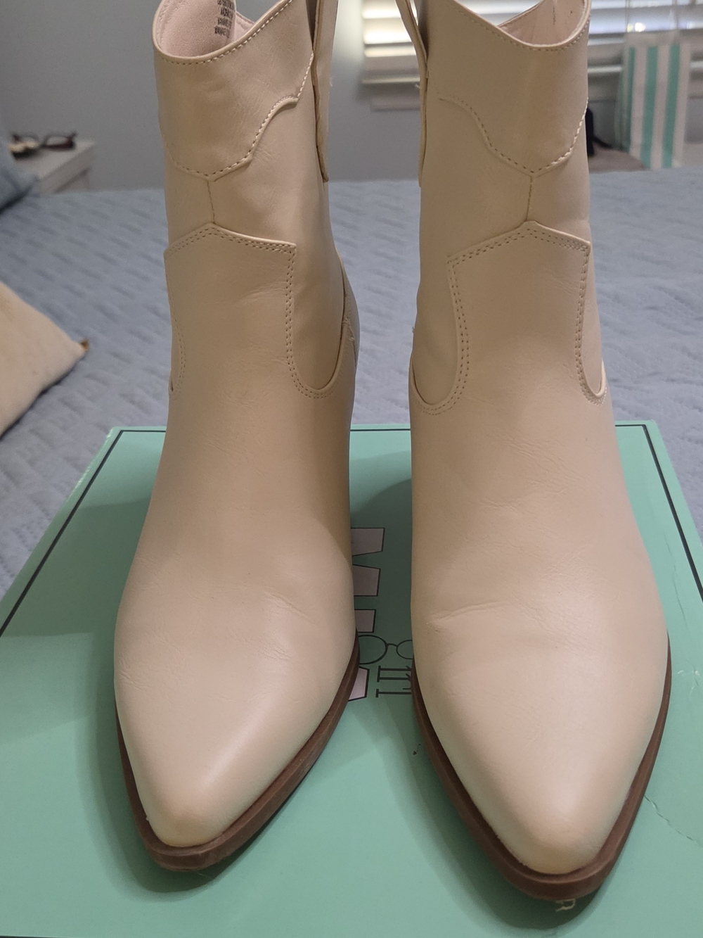 MIA Cream Pointed-Toe Ankle Booties